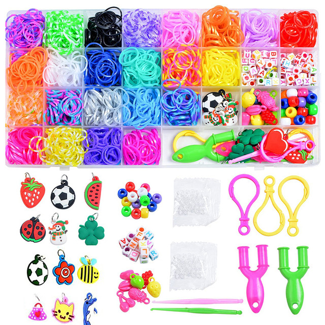 600-1500pcs+ Colorful Loom Bands Set Candy Color Bracelet Making Kit DIY  Rubber Band Woven Bracelet